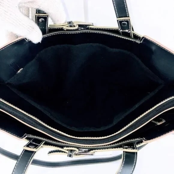 Etienne Aigner Vegan Leather Tote Black Crossbody Contrast Stitching Bag (40134) - Picture 6 of 9